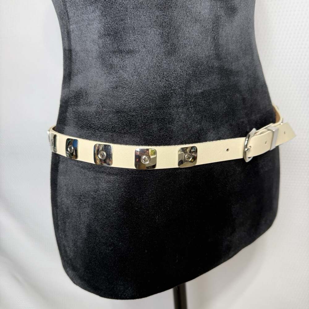 Vintage Forenza Genuine Leather Cream Studded Belt Silver Hardware Size L Rocker